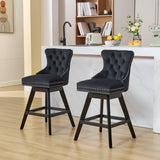 MOOLSUN A Set of 6 Blue Velvet bar stools - Classic Fixed Height Design, rotatable Button Group Seats, Perfect for Standard Kitchen Islands and Home Bars,Black(Wood Leg)
