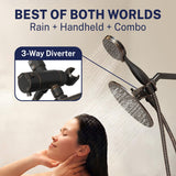 HammerHead Showers Dual Shower Head Combo, 8-Inch Rainfall & 3-Flow Handheld, Oil Rubbed Bronze, 2.5 GPM