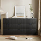 Furniway Black Dresser for Bedroom, Modern Dresser with 9 Drawers and Smooth Slides, Wide Chest of Drawers with Golden Handles for Bedroom, Living Room, Closet, 15.7" D x 63" W x 31.5" H