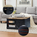 Tltaroni Farmhouse Lift Top Coffee Table, Wood Square Coffee Table with Sliding Barn Door and Adjustable Shelf Rustic Center Table with Hidden Storage Compartment for Living Room, Black