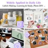 Mini Thermal Printer, Inkless Sticker Printer with 14 Rolls Paper, Bluetooth Portable Printer, Purple Vicbear