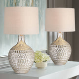 360 Lighting Waylon 28" Tall Modern Luxe Coastal End Table Lamps Set of 2 Silver Mercury Glass Off-White Shade Living Room Bedroom Bedside Nightstand House Office Home Kitchen Entryway