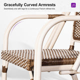 PURPLE LEAF Rattan French Bistro Armchairs Set of 2, White Finish, Brown