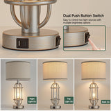 Reaketon Table Lamps for Living Room Set of 2, 22.3" Farmhouse Lamps for Nightstand, Industrial Table Lamps for Bedroom with USB Ports, Bulbs Included