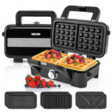 BECOMFORT 3 in 1 Waffle Maker, Sandwich Press w/3 Removable Non-stick Plates, Indicator Lights, Cool Touch Handle, Sandwich Maker & Panini Press w/5-gear Temperature Control for Breakfast Steak