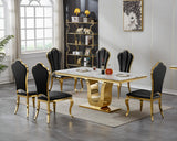 Maotifeys White Marble Dining Table for 6 Modern Luxury Faux Marble Kitchen Table for 6, 68" Large Dining Room Tables with U-Shape Gold Stainless Steel Base