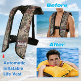 Inflatable Life-Jacket for Adults| Life-Vest with Automatic/Manual Multifunctional Inflation-PFD| Lightweight & Compact Supports up to 300lbs for Kayaking Fishing Boating (Camouflage)