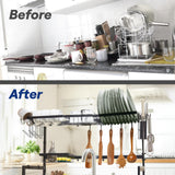 Sinkmates Over The Sink Dish Drying Rack - Adjustable 26.8"-34.6" Stainless Steel Large Dish Rack Over Sink Drying Rack with Utensil Holder, Black