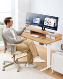 HUANUO 55″ x 26″ Electric Standing Desk with 2 Drawers, C-Clamp Mount Compatible, Height Adjustable Computer Desk, Home Office Stand Up Desk with 4 Preset Heights & 2 Hooks, Light Vintage