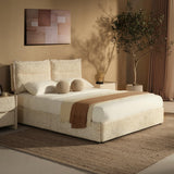 ModernMate Queen Size Bed Frame with 4 Storage Drawers & Headboard with Dual Cushions, Freya Collection Upholstered Platform Bed, Oeko-TEX, Noise-Free, No Box Spring, Sandstone Beige