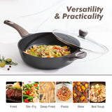 SENSARTE Nonstick Frying Pan Skillet with Lid, 12 Inch Large Deep Frying Pan, 5 Qt Non Stick Saute Pan with Cover, Induction Pan, Healthy Non Toxic Cooking Pan with Helper Handle, PFOA PFOS Free