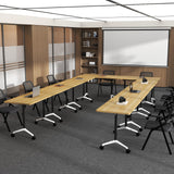 Flip Top Mobile Meeting Table with Wheels, Modular Stackable Training Tables, Convertible Rolling Seminar Table for Office Classroom