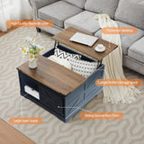Tltaroni Farmhouse Lift Top Coffee Table, Wood Square Coffee Table with Sliding Barn Door and Adjustable Shelf Rustic Center Table with Hidden Storage Compartment for Living Room, Black