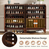 Tribesigns Shoe Cabinet with Doors, 5-Tier Shoe Storage Cabinet with Adjustable Shelves, 20 Pairs Wooden Shoe Rack Organizer, Tall Narrow Shoe Cabinet for Entryway, Hallway, Living Room, Walnut