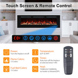 VINEMOUNT 48'' Electric Fireplaces Inserts, Recessed & Wall-Mounted Fireplace Heater with Thermostat, Multicolor Flames,Timer, Log & Crystal, 750/1500W, Black