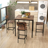 Giantex 5-Piece Dining Table Set W/Counter Height Table & 4 Bar Stools, Industrial Kitchen Dining Set W/Footrest & Backrest