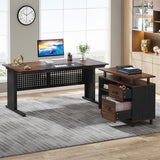 Tribesigns 63 Inch Executive Desk with File Cabinet, L Shaped Office Desk