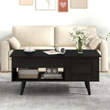 GIANTEX Lift Top Coffee Table, Modern Cocktail Table with Hidden Compartment, Open Shelf & Cabinet, Wooden Flip Top Center Table, Pull up Coffee Table for Home Office, Living Room (Black)