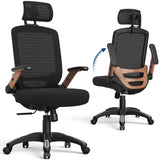 GABRYLLY Ergonomic Office Chair, High Back Home Desk Chair with Flip-Up Arms, 3D Headrest, 90-120° Tilt and Wide Cushion Seat, Big and Tall Computer Chairs for Man Woman, Mesh Chair Black Woodgrain