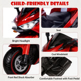 Kids Electric Motorcycle, 12V Kids Ride on Car LED Lights, Music Player & Horn with Training Wheels, Pedal, MP3, USB Port, Electric Motorcycle for Children Ages 3+, Gift for Boys & Girls（Red）