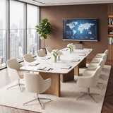 Tribesigns 5.25 ft Conference Table with White Glossy Sintered Stone Tabletop and Solid Wood Dual-Pedestal