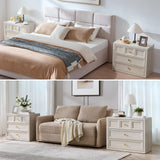 NOWABAY Nightstand Set of 2 W/Charging Station, 30.7" W King Size Bedside Table with 3 Drawers, Accent End Table W/Large Storage, Modern Wood Side Table for Bedroom,Office, Beige