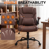 PU Office Chair Flip-up Arms Silent Wheels Desk Chair Home Apartment Brown