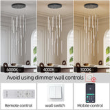 BESTWEST 98" Modern LED Chandelier, 18-Lights Dimmable High Ceiling Large Hanging Lighting Fixture for Loft Villa Living Room Stairs Foyer (Black, 18-Lights 19.7in)