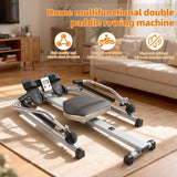 Water Rowing Machine, Hydraulic Rower with LCD Monitor, Adjustable Seated Row Machine Resistance up to 110LBS & Large Cushioned Seat, 265LBS Quiet Rowing Machines for Home Use (Black)