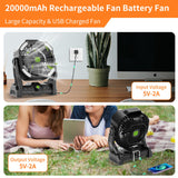 TDLOL Battery Powered Fan, 20000mAh Coldless Fan Rechargeable Fan Portable,270°Head Rotation Camping Fan with LED Light & Hook,Quiet USB Table Fan Battery Operated Fan Camping Fan for Tents Black X26