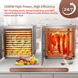 Ausegia Commercial Large 12 Trays Food Dehydrator, Usable Area up to 22.67ft², 1200W Full Stainless Steel Dryer Machine, up to 190℉ Temperature, for Meat, Fruit, Veggies, Beef, Herbs, Pet Foods