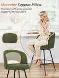 LUE BONA 26''H Swivel Bar Stools Set of 3, Counter Height Bar Stools with Backs, Lumbar Pillow and Black Metal Frames, Upholstered Modern Barstools for Kitchen Island, Chenille Farbic, Green