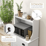HOMCOM Microwave Cabinet with Storage Drawer, Double Door Cabinet and Adjustable Shelf, Buffet with Hutch and Cable Hole, Storage Cabinet for Kitchen, Dining Room, Living Room, White