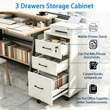 ALBSL File Cabinet With Lock, 3 Drawer Wood Rolling Filing Under Desk for Home Office, Storage Fits Letter/A4 Size, Mobile Printer Stand, White