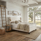 Queen Upholstered Bed Frame, 50-Inch Wingback Headboard, Cream White