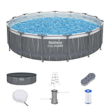 Bestway Steel Pro MAX 15' x 42" Above Ground Pool, Round Metal Frame Outdoor Swimming Pool Set with LED Light, Filter Pump, Ladder, & Cover, Dark Gray