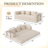 89" Cloud Boneless Convertible Sofa Bed, 5-in-1 Foldable Compressed High-Density Sponge Sofa, Corduroy Fabric 3 Seater Sleeper Couch Futon Daybed for Living Room Bedroom (Beige)
