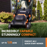 WORX 40V 14" Cordless Lawn Mower for Small Yards, 2-in-1 Electric Mower Cuts Quietly, Compact & Lightweight Push Lawn Mower