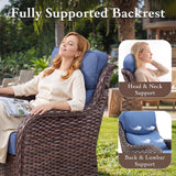 moosprr Luxury Outdoor Furniture Set with 6-Inch Thick Cushion, High Back Swivel Patio Chairs with Ottoman & Side Table, Outdoor Wicker Swivel Bistro Set for Porch, Yard, Deck, Poolside, Brown/Blue