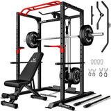JELENS Power Cage, 2000LBS Multi-Function S11 Power Rack with LAT Pulldown, Squat Rack with Pulley System and More (190LB Black Weights Package)