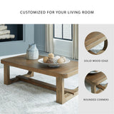 Signature Design by Ashley Cabalynn Modern Coffee Table with Solid Wood Frame, Light Brown