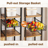 IRONCK Bakers Rack with Power Outlet, 54.7 Inch Coffee Bar Cabinet, Kitchen Bakers Rack with Storage, Microwave Stand with Shelves, Globlet Holder and 5 Hooks, Vintage Brown