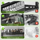 CUISIBOT Over Sink Dish Drying Rack, 3-Tier Full Stainless Steel Drainer Dish Rack Adjustable 20.9''-37.4'', Expandable Multifunctional Kitchen Organizer