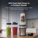 Ninja Nutri-Plus Personal Blender | Compact Push to Blend | Make Frozen Drinks, Smoothies, Sauces & More | With (3) 20 oz. To-Go Cups, (2) Spout-Lids & (1) Storage-Lid | 900 Peak Watt | Silver | BN301