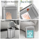 Trash Can, 1.8 Gallon Smart Opening Garbage Bin for Bathroom, Bedroom, Kitchen, Office 7 Liter Compact Stainless Steel