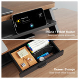 AFOOYO Dual Monitor Stand Riser,LED 2-Tier 39.3 Inch Computer Monitor Stand for 2 Monitors,Office Desktop Organizer with Storage Drawer and Phone Holder for Laptop,PC,Computer,Printer,Walnut