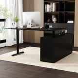 L-Shaped Standing Desk with Drawers, Electric Height Adjustable Desk with File Cabinet, Executive Computer Table