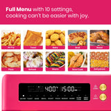 VAL CUCINA Limited Edition Happy Pink Infrared Heating Air Fryer Toaster Oven, Extra Large Countertop Convection Oven 10-in-1 Combo, 6-Slice Toast, Enamel Baking Pan Easy Clean with Recipe Book