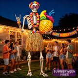 HejVulkan 10 Pcs 12ft Skeleton Outfit Set – Summer Halloween Decoration with Grass Skirt, Leis, Glasses and Cocktail Balloon for Yard Lawn Garden Decor