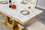 Maotifeys White Marble Dining Table for 6 Modern Luxury Faux Marble Kitchen Table for 6, 68" Large Dining Room Tables with U-Shape Gold Stainless Steel Base